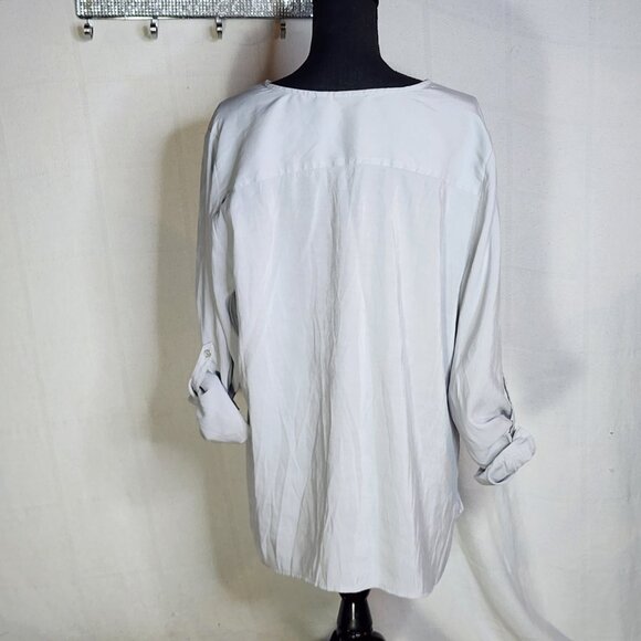 Chico's Gray Quarter Zip Modal Poly Tab Sleeve Pullover Blouse Chico Sz 3 US XL - Picture 12 of 16